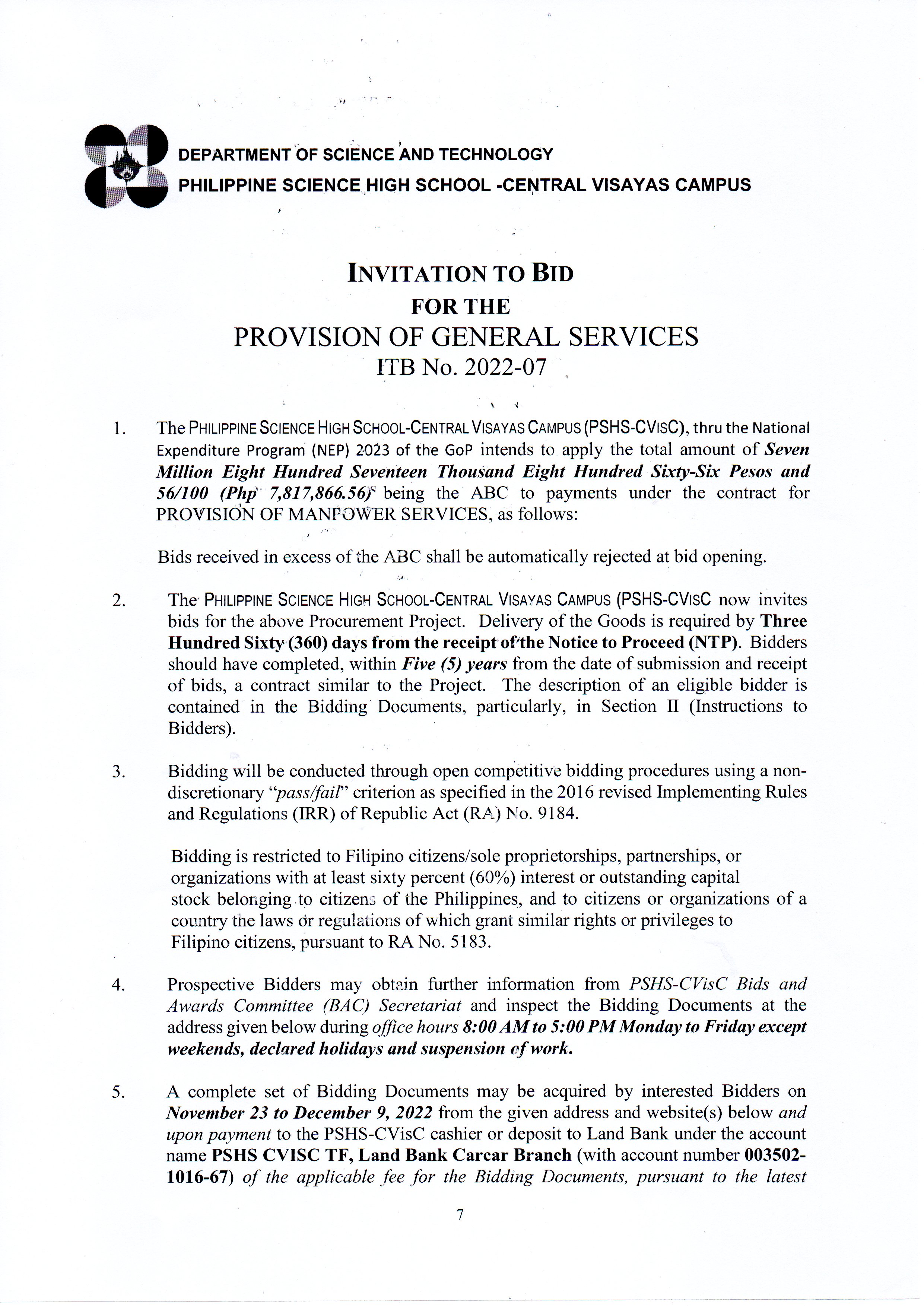 itb provision general services p1of2