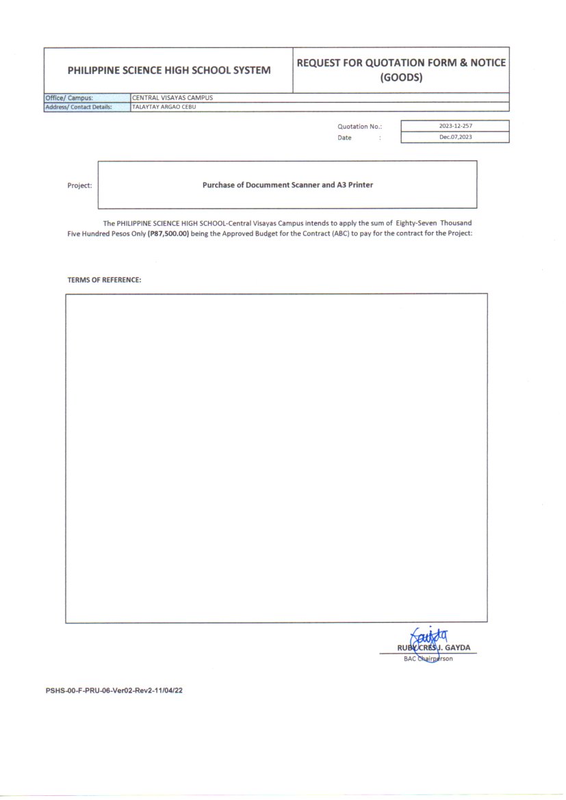 RFQ purchase document scanner a3 printer p2of2