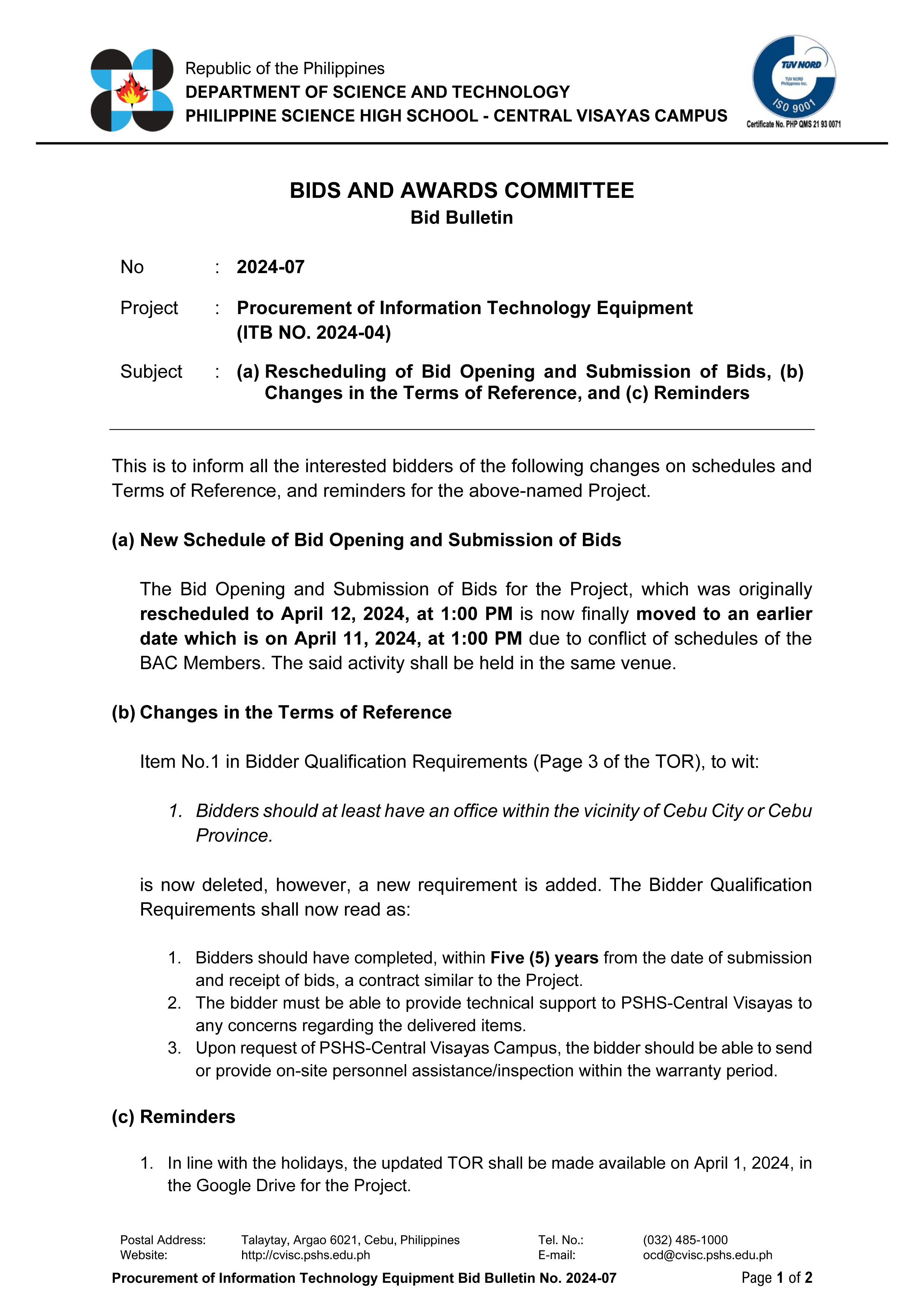 bid bulletin 2024 07 procurement of information technology equipment p1of2