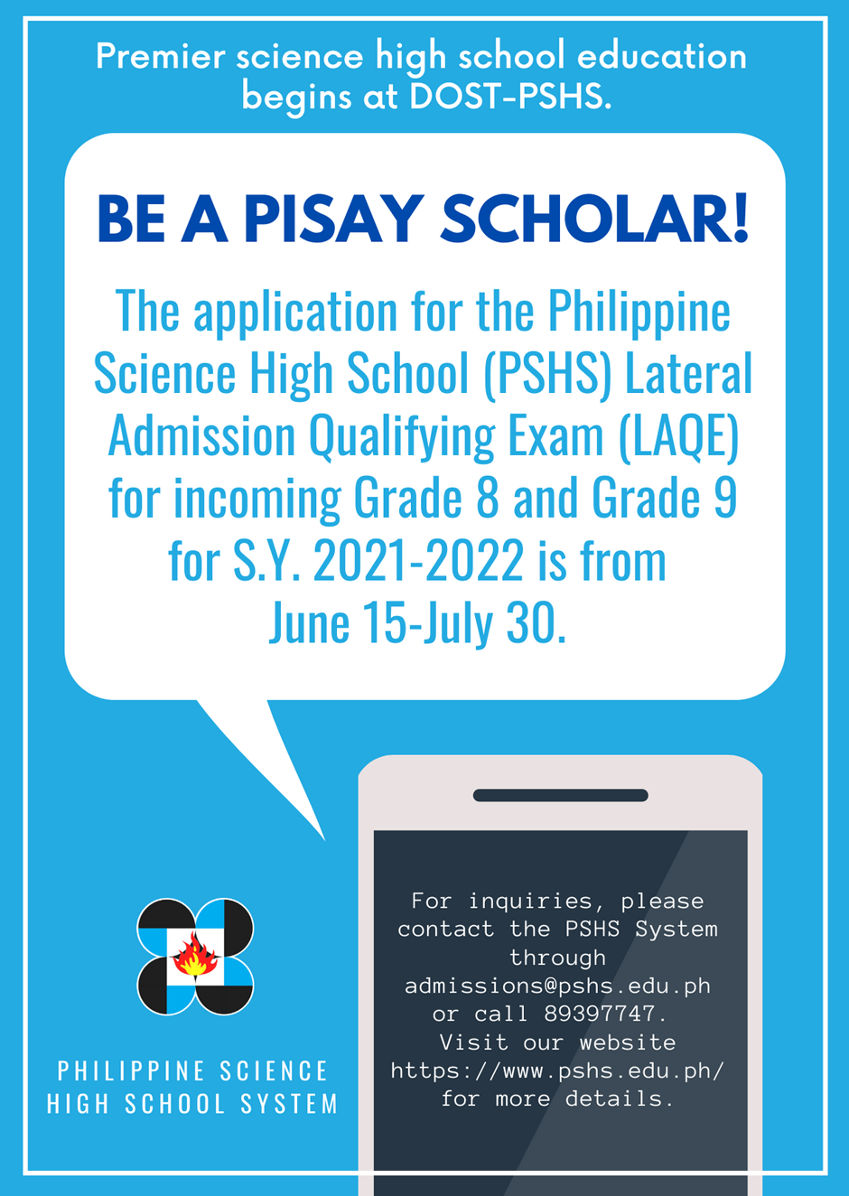 PSHS Lateral Admission Qualifying Exam for SY 2021-2022