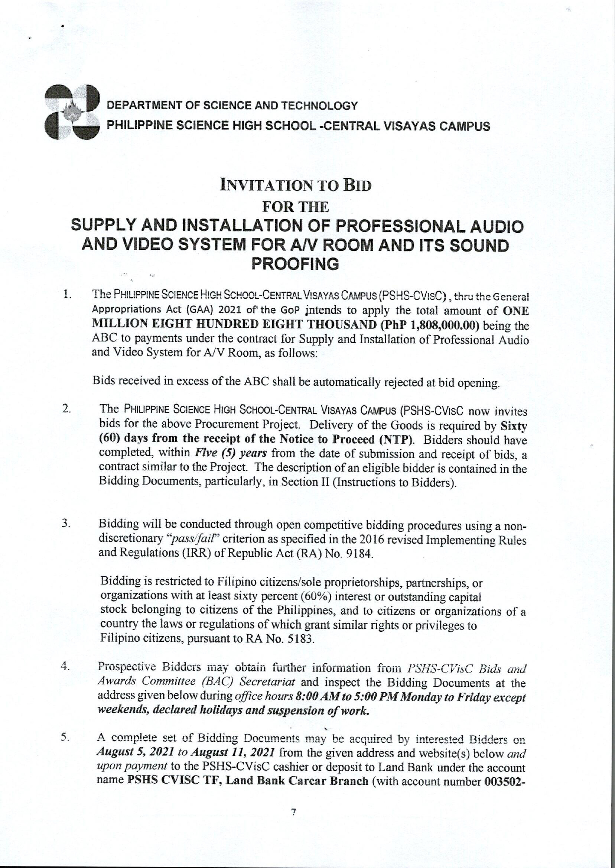 itb supply installation professional audion video system(p1of2)