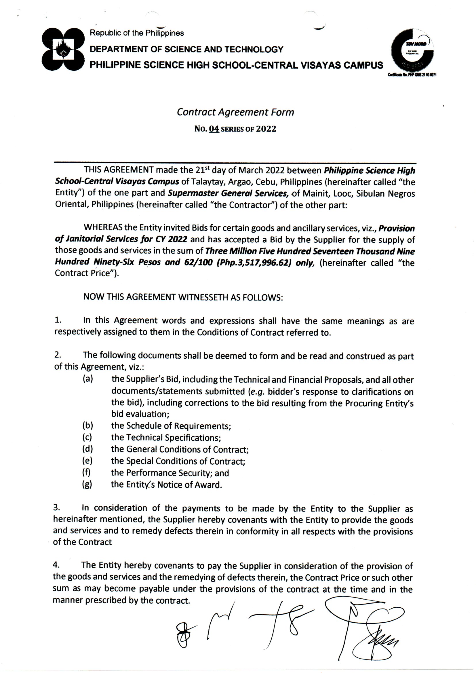 contract provision janitorial services 2022 p1of3