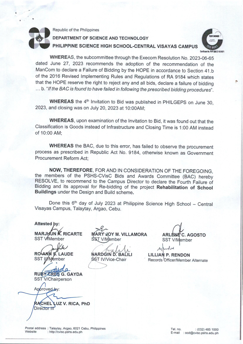notice of failure of bidding for the rehabilitation of school buildings p2of2