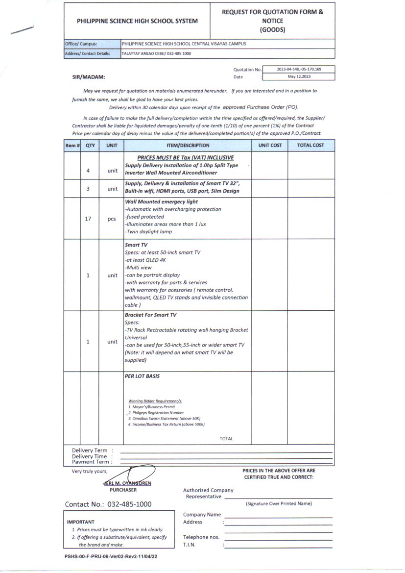 RFQ various applicances p1of2