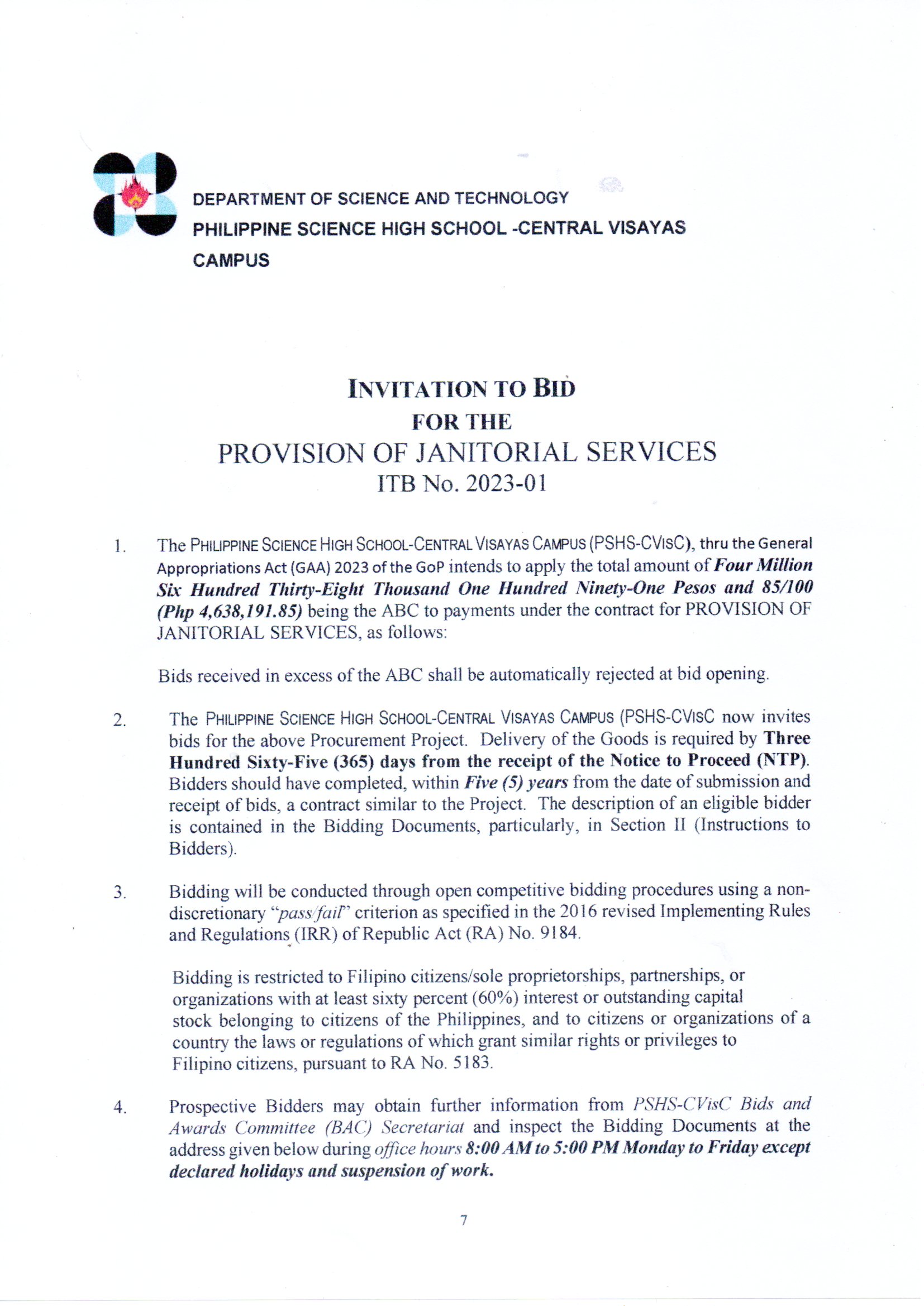 itb provision janitorial services p1of2