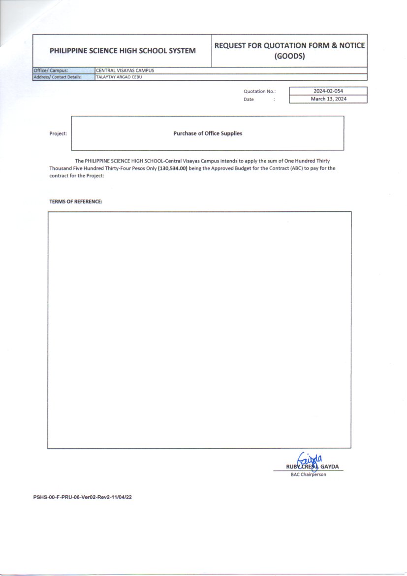 RFQ purchase of office supplies p3of3